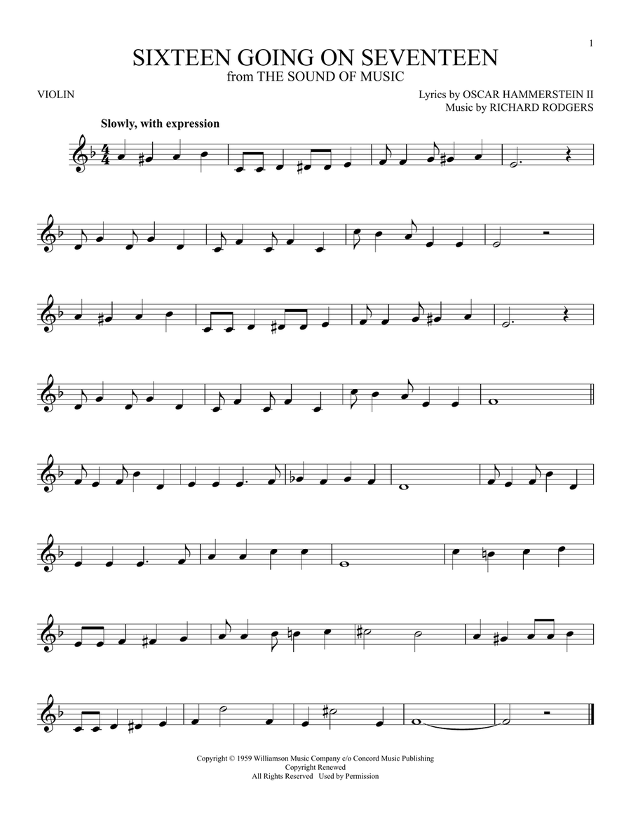 Sixteen Going On Seventeen Violin Solo scores gallery preview page 1