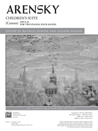 Book cover for Arensky: Children's Suite (Canons), Opus 65 - Piano Duo (2 Pianos, 4 Hands)
