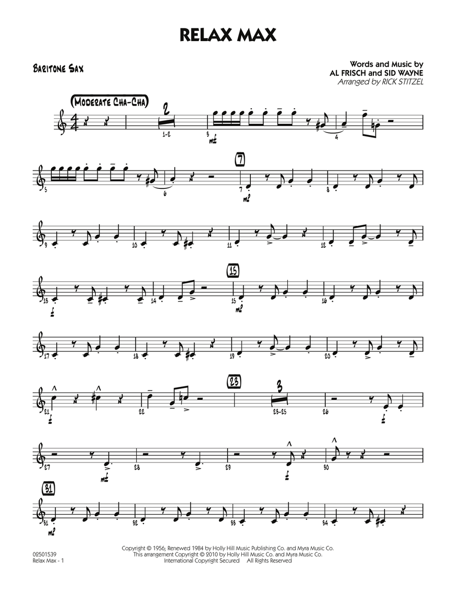 Relax Max (arr. Rick Stitzel) - Baritone Sax Jazz Ensemble scores gallery preview page 1