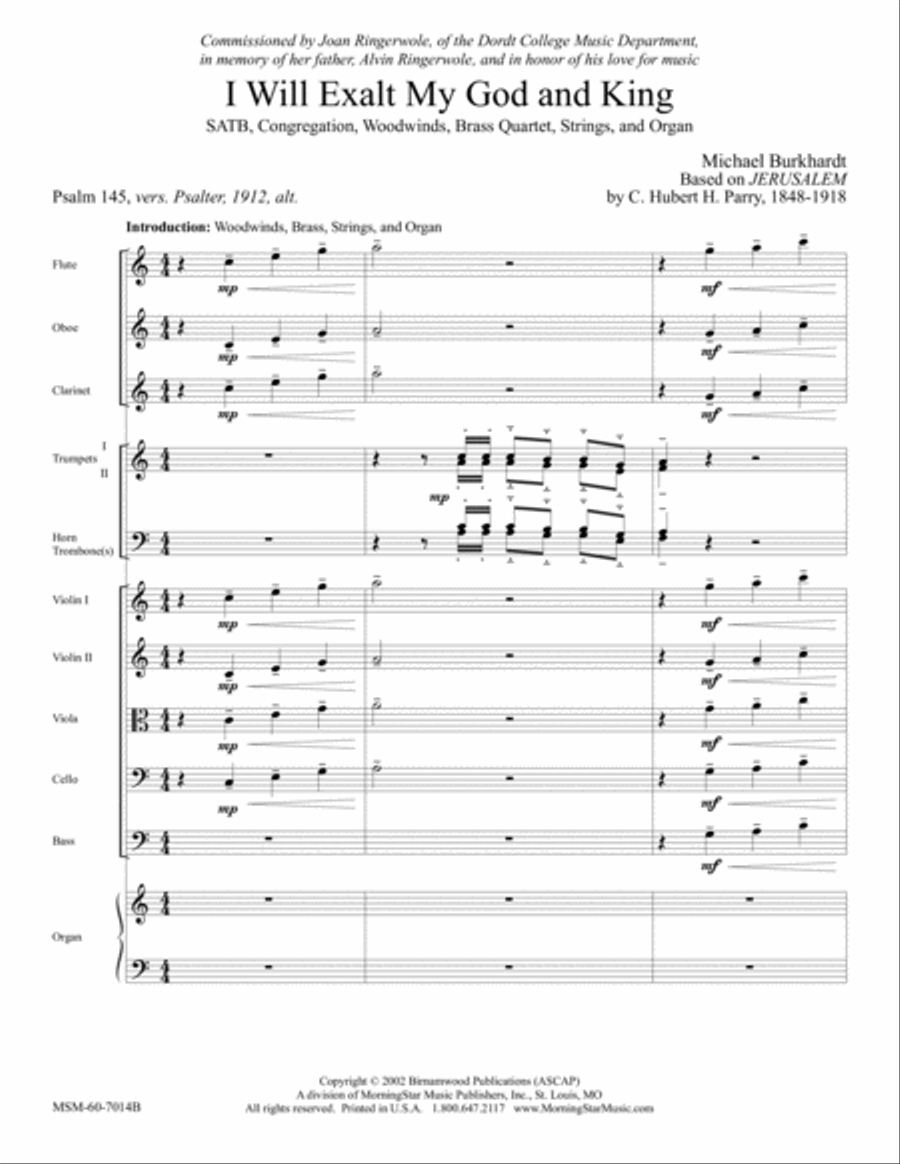 I Will Exalt My God and King (Downloadable Orchestral Score and Parts) Choir scores gallery preview page 1