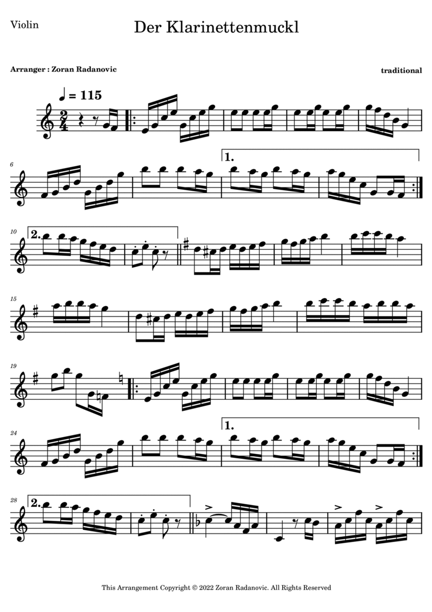 Der Klarinettenmuckl - for violin solo image number null