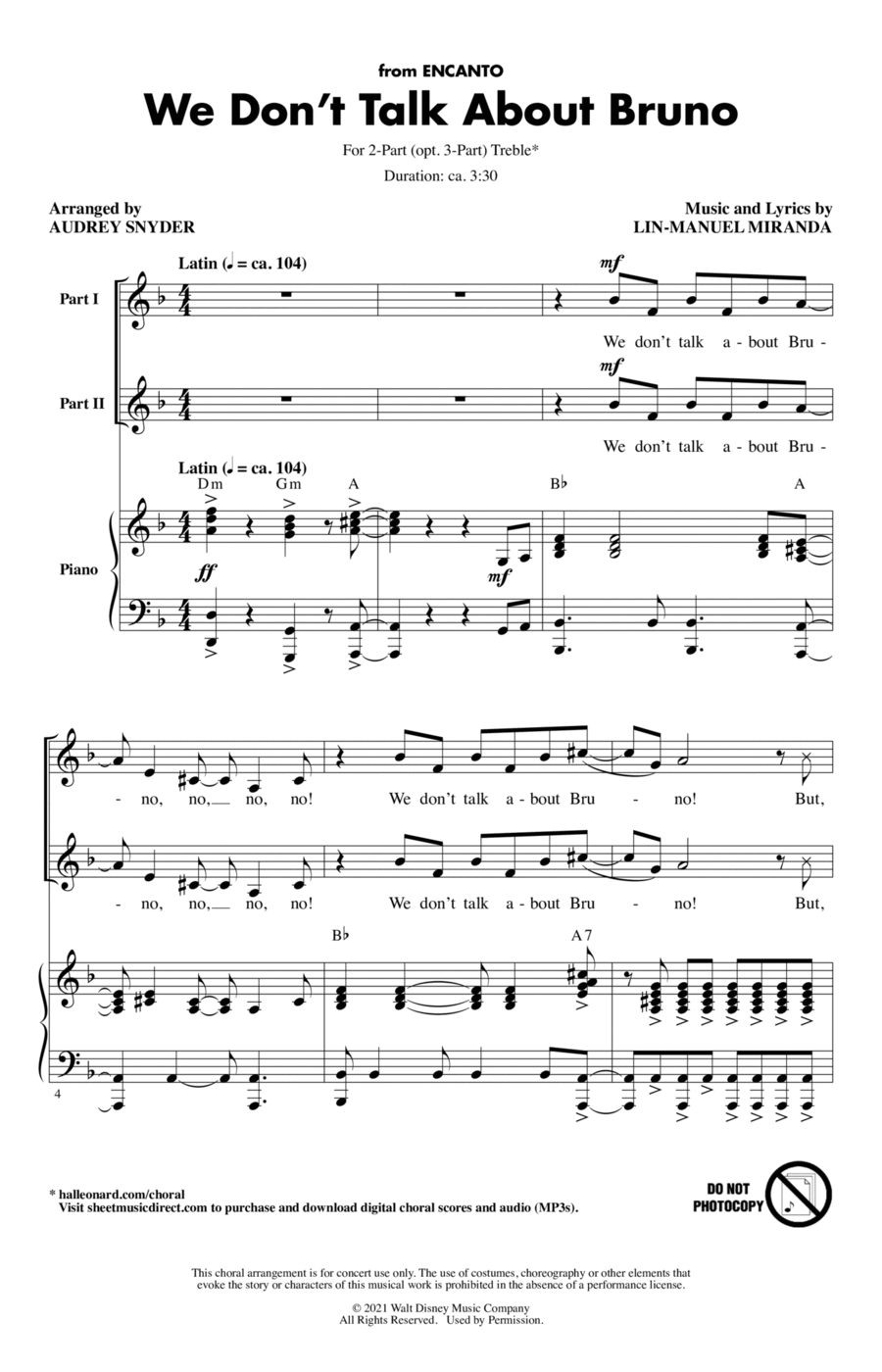We Don't Talk About Bruno (arr. Audrey Snyder) 3-Part scores gallery preview page 1