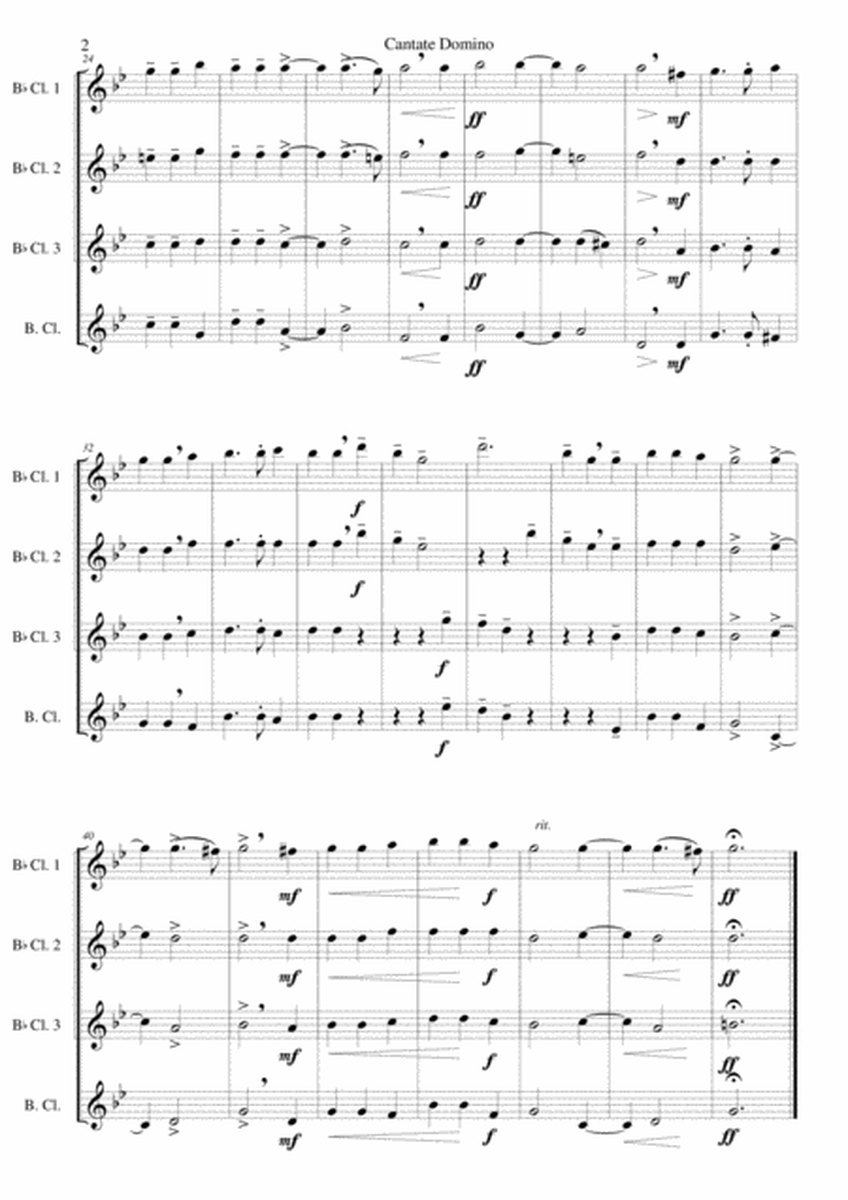 Cantate Domino by Pitoni arranged for clarinet quartet (3 clarinets and 1 bass clarinet) image number null