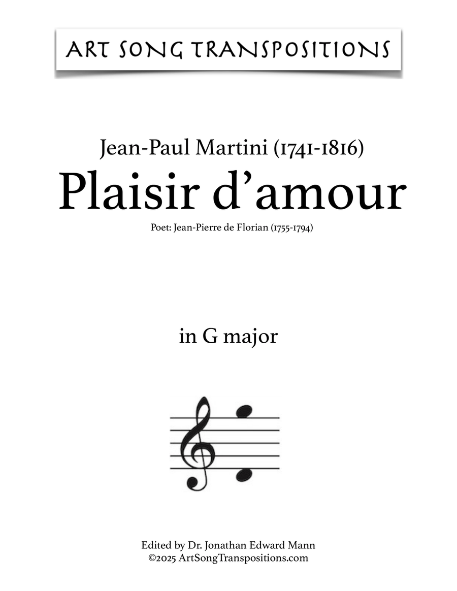 MARTINI: Plaisir d'amour (transposed to G major) Piano, Vocal scores gallery preview page 1