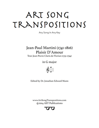 Book cover for MARTINI: Plaisir d'amour (transposed to G major)