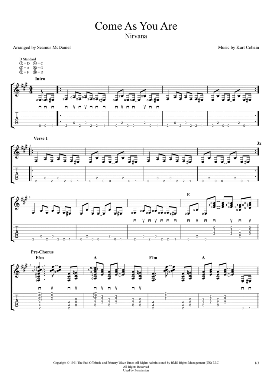Come As You Are Electric Guitar scores gallery preview page 1
