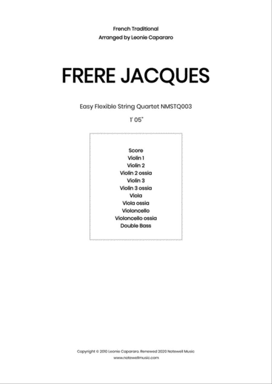 Frere Jacques (Flexible string quartet/ensemble) String Quartet scores gallery preview page 1