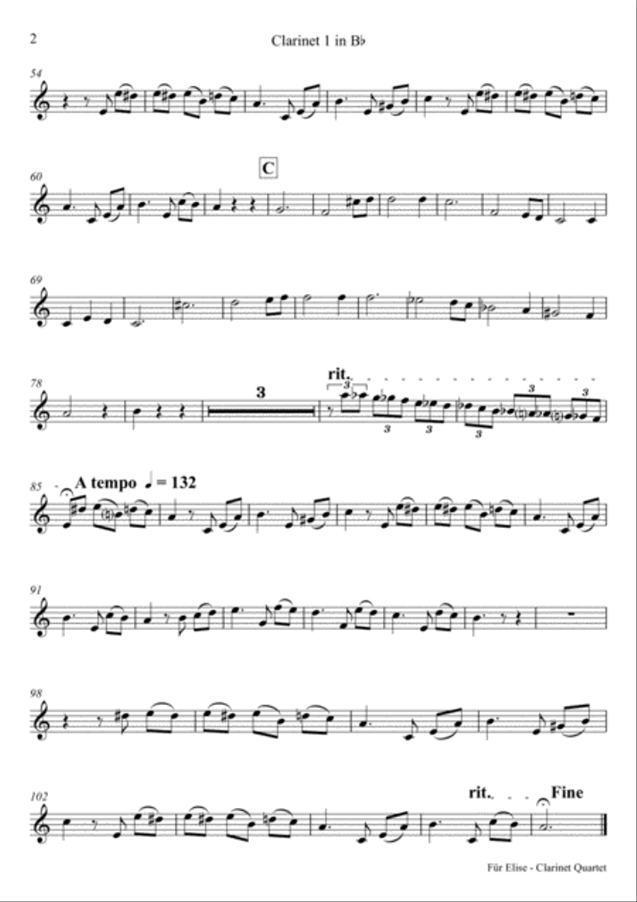 For Elise - Ludwig van Beethoven - Clarinet Quartet Clarinet Quartet scores gallery preview page 5