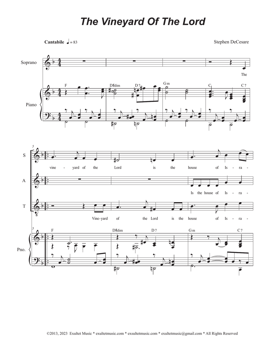 The Vineyard Of The Lord (Vocal Quartet - (SATB) 4-Part scores gallery preview page 1