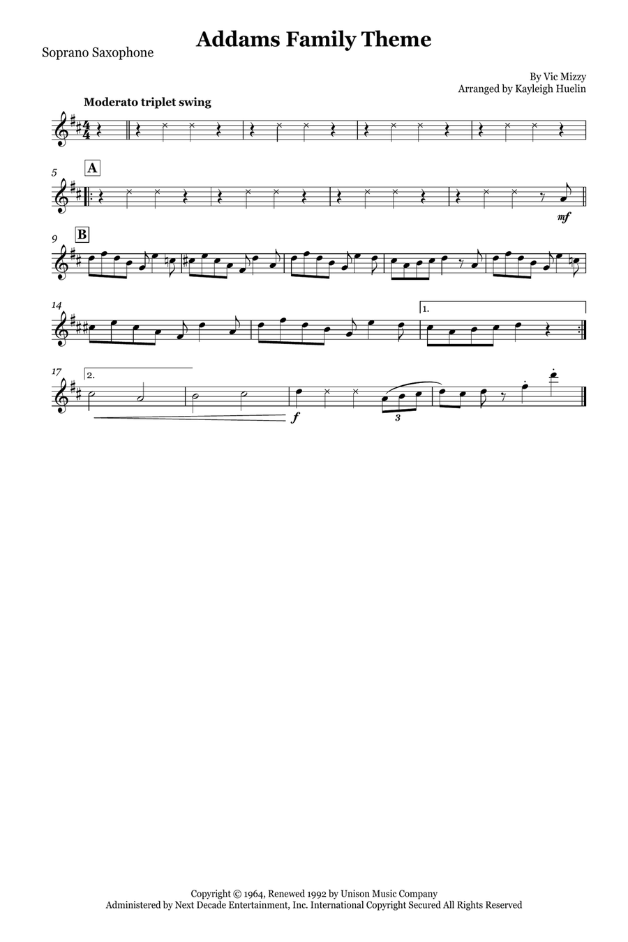 Addams Family Theme Saxophone Quartet scores gallery preview page 3