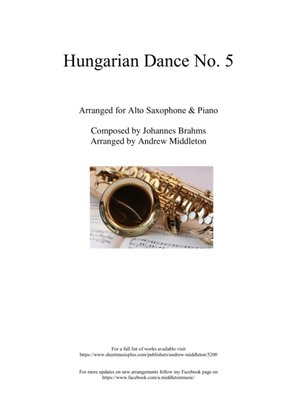 Hungarian Dance No. 5 in G Minor arranged for Alto Saxophone and Piano