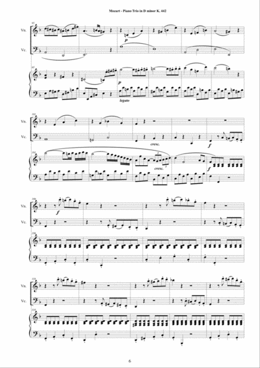 Mozart - Piano Trio in D minor K 442 for Violin, Cello and Piano - Score and Parts Piano Trio scores gallery preview page 6