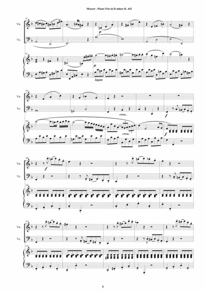 Mozart - Piano Trio in D minor K 442 for Violin, Cello and Piano - Score and Parts image number null