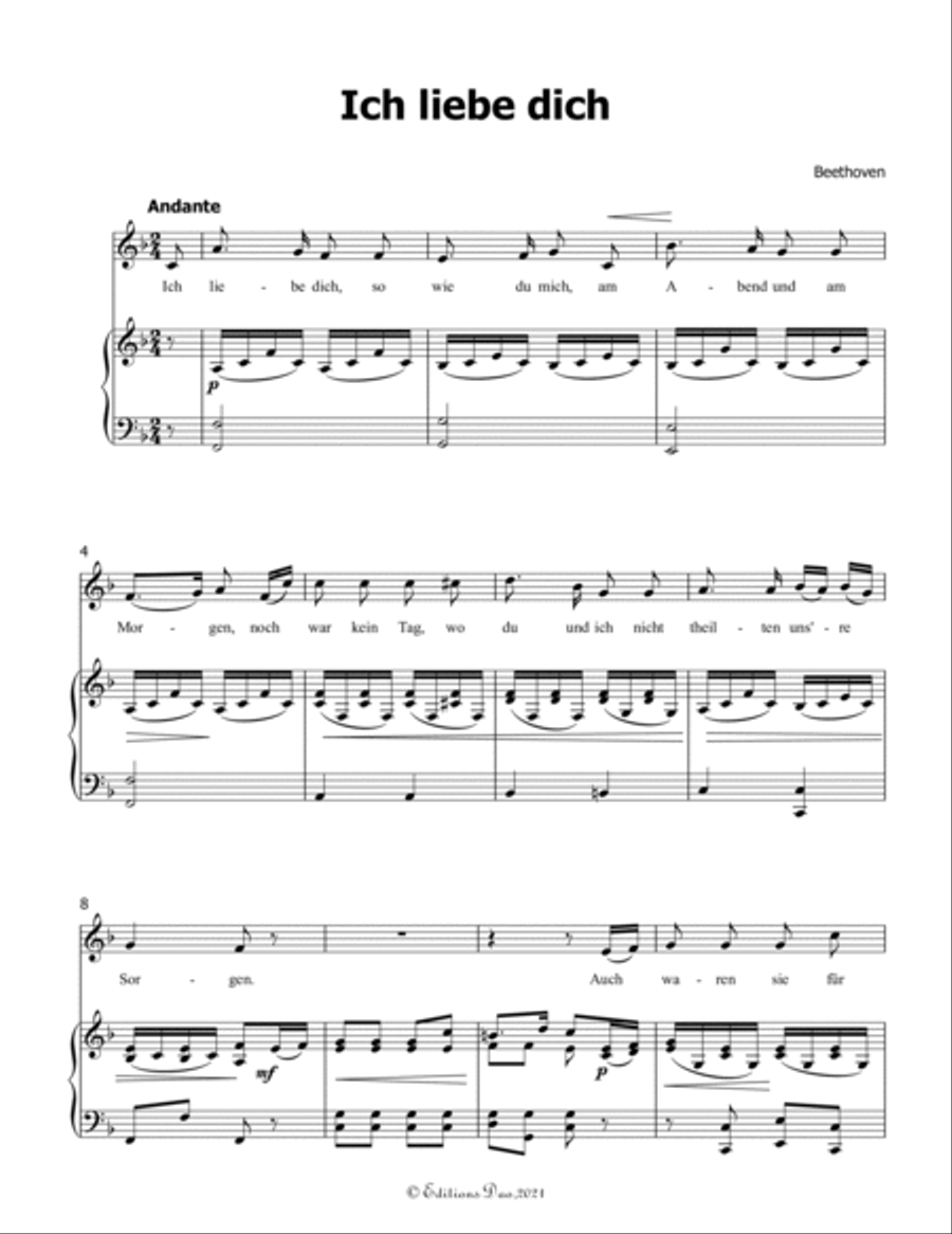 Ich liebe dich , by Beethoven, in F Major Voice scores gallery preview page 3