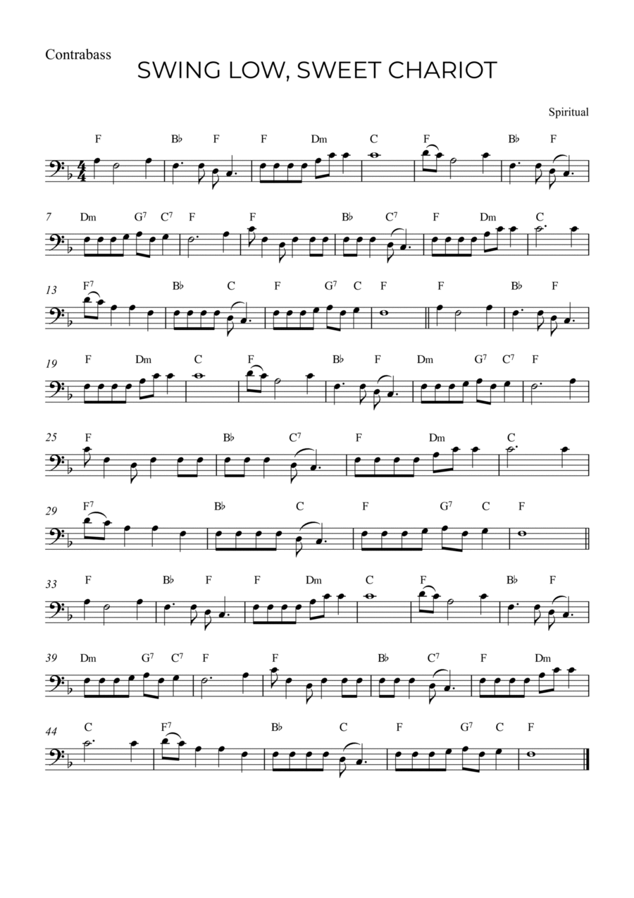 SWING LOW, SWEET CHARIOT Double Bass scores gallery preview page 1