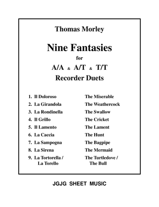 Book cover for Nine Morley Fantasies for Alto & Tenor Recorder Duets