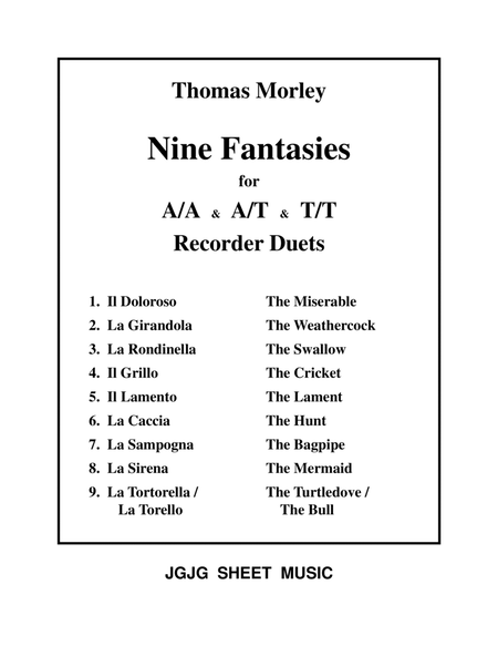 Nine Morley Fantasies for Alto & Tenor Recorder Duets image number null