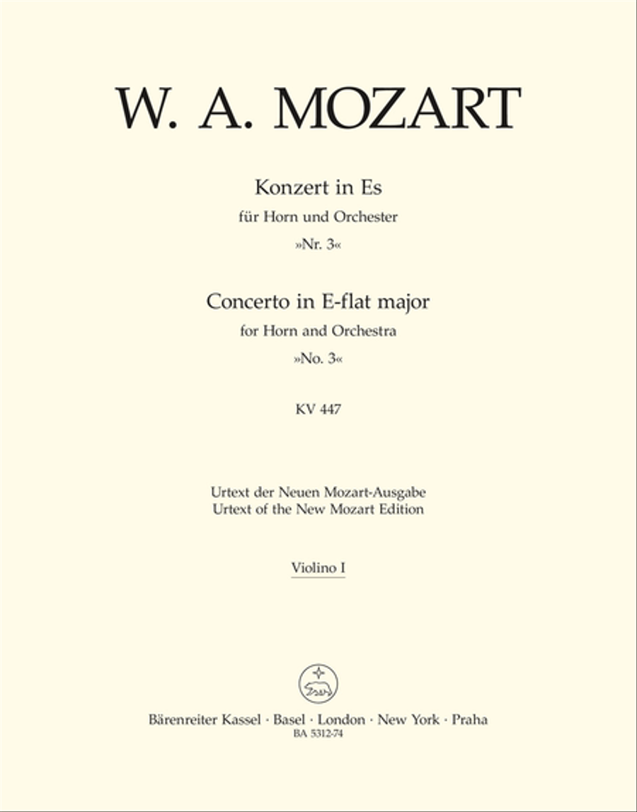 Concerto for Horn and Orchestra, No. 3 E flat major, KV 447 Violin scores gallery preview page 1