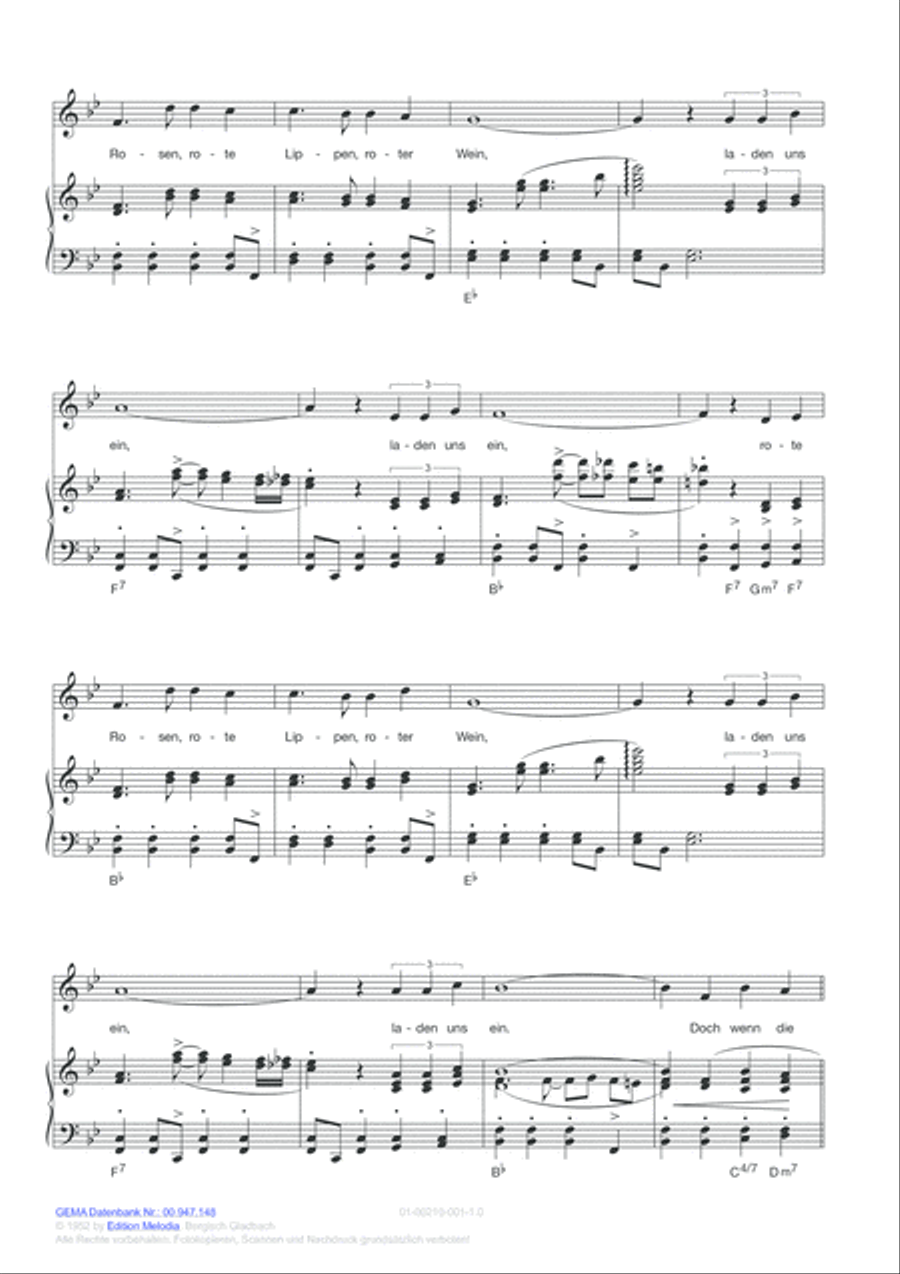 Rote Rosen, rote Lippen, roter Wein Piano, Vocal, Guitar scores gallery preview page 3