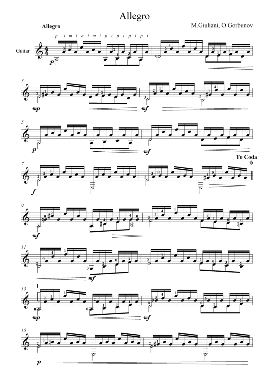 Allegro Giuliani Classical Guitar scores gallery preview page 1