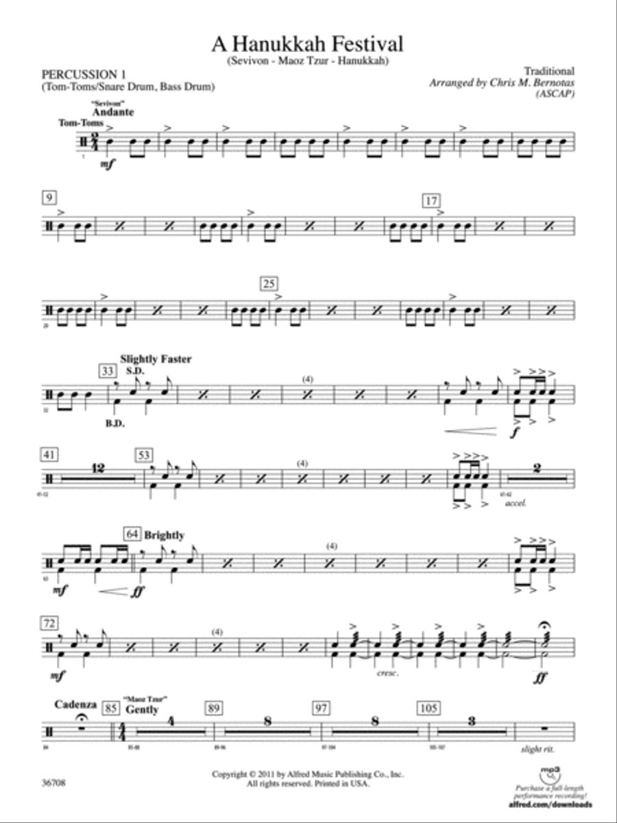 A Hanukkah Festival: 1st Percussion Concert Band scores gallery preview page 1