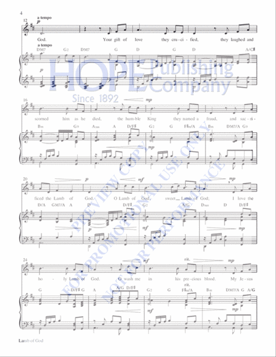 Lamb of God - Vocal Solo (Med. Voice, Key of D) Medium Voice scores gallery preview page 4