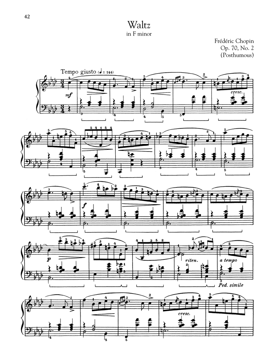 Waltz In F Minor, Op. 70, No. 2 Piano Solo scores gallery preview page 1