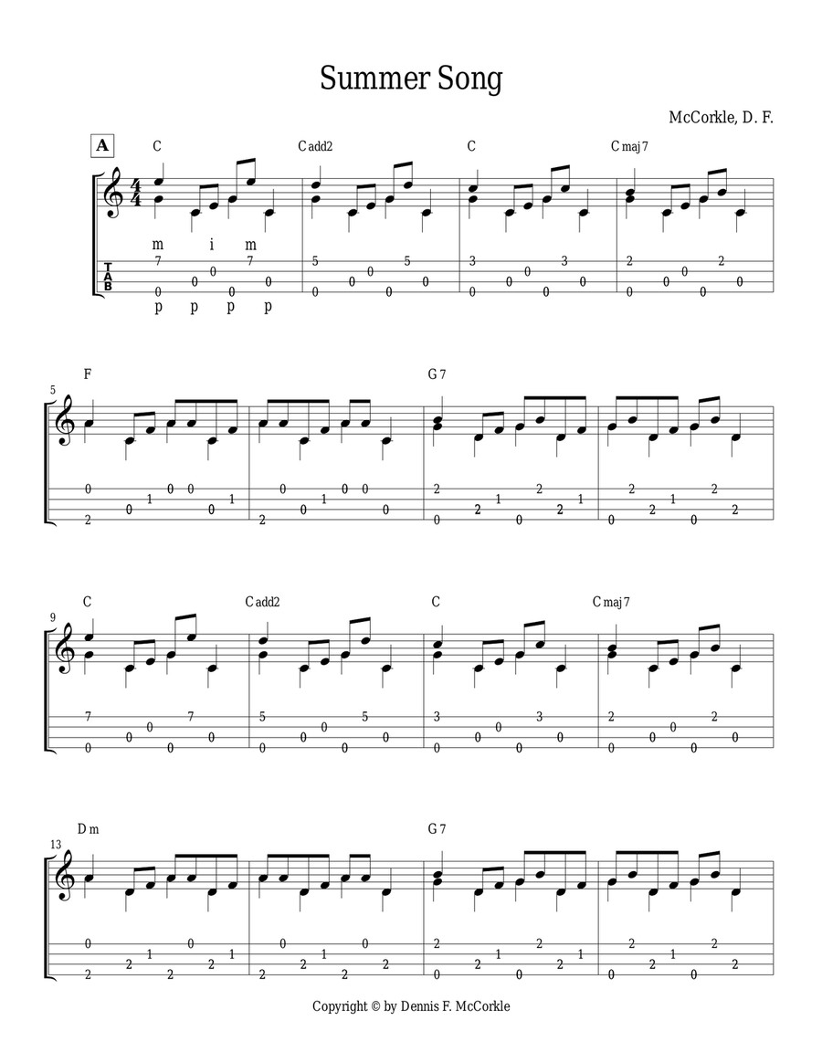 Summer Song (for Solo Fingerstyle Ukulele) Ukulele scores gallery preview page 1