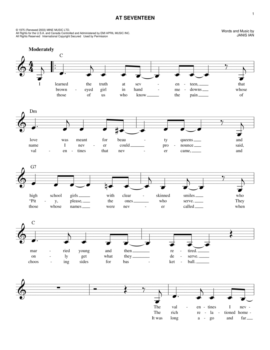 At Seventeen At Seventeen Piano scores gallery preview page 1