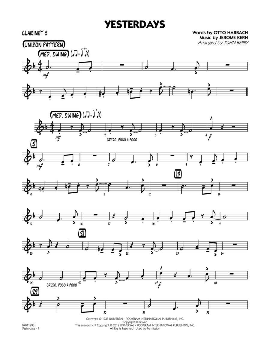 Yesterdays - Bb Clarinet 2 Jazz Ensemble scores gallery preview page 1