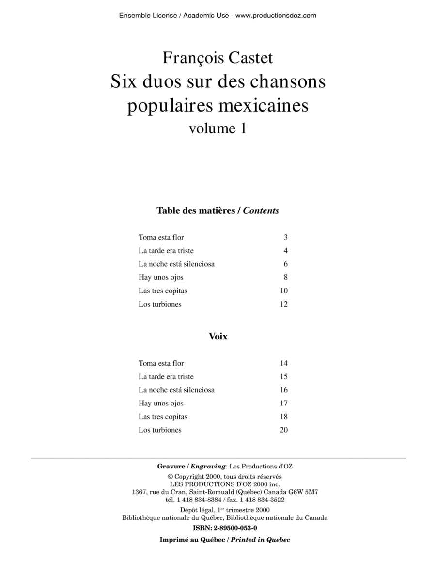 Six duos sur des chansons pop. mexicaines Electric Guitar scores gallery preview page 1
