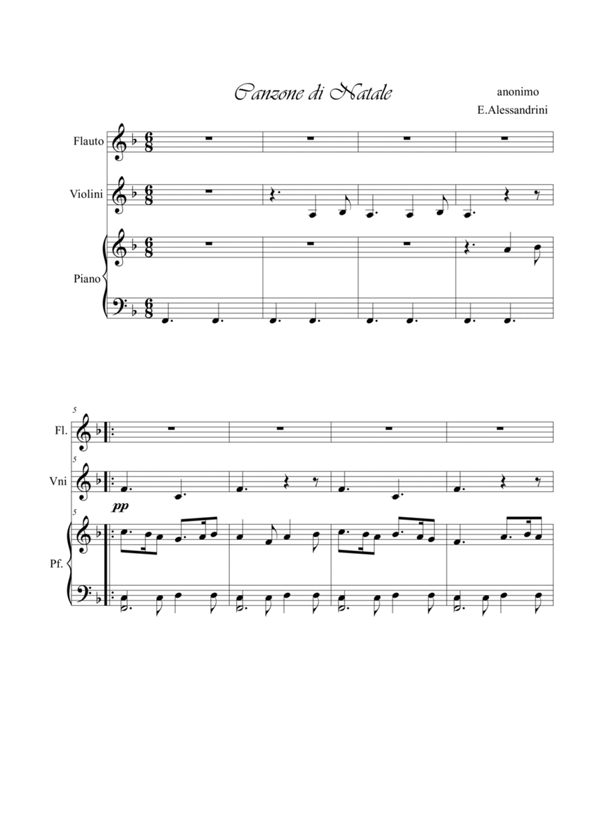 Canzone di Natale. Trio flute, violin and piano image number null