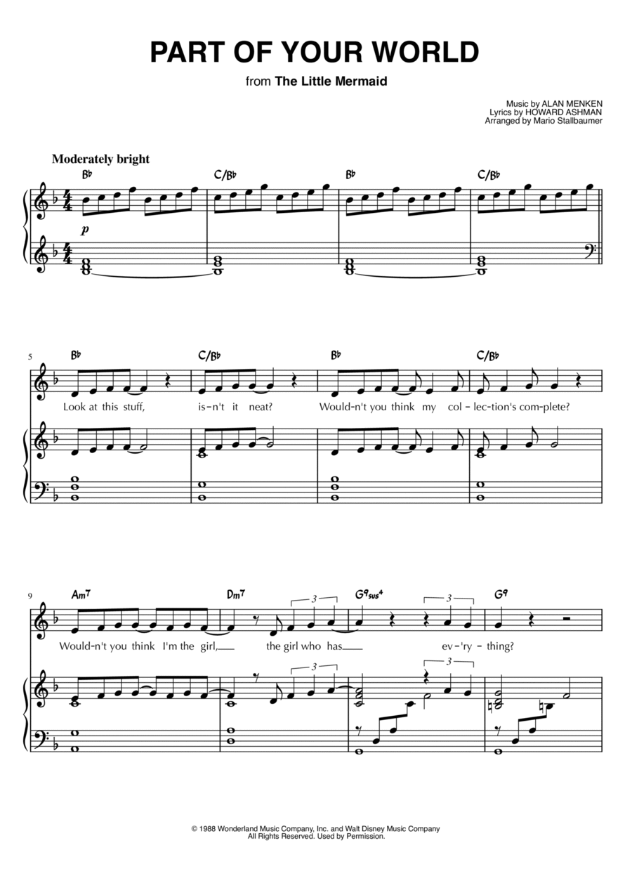 Part Of Your World Piano, Vocal, Guitar scores gallery preview page 1