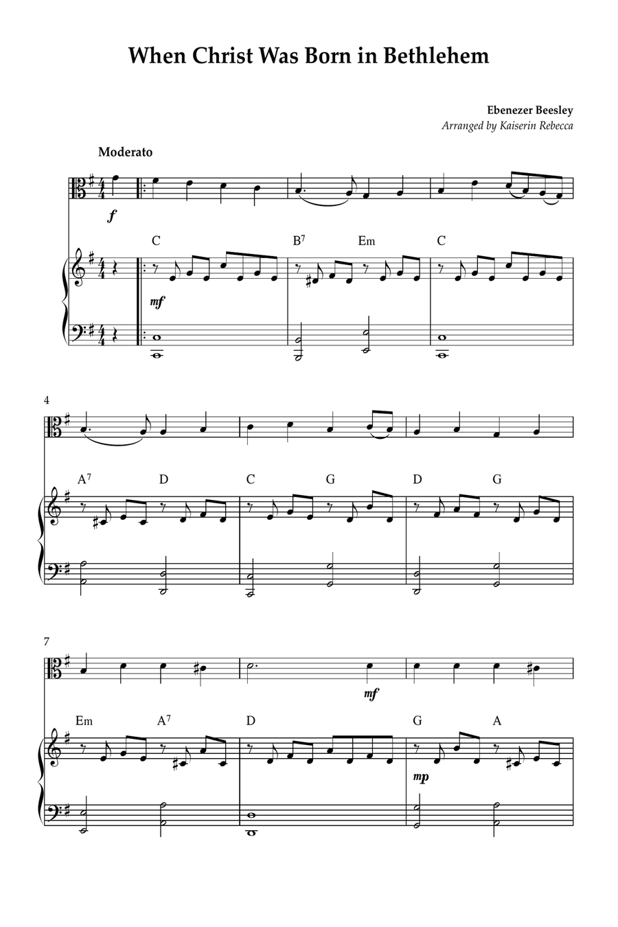 When Christ Was Born in Bethlehem Viola scores gallery preview page 1