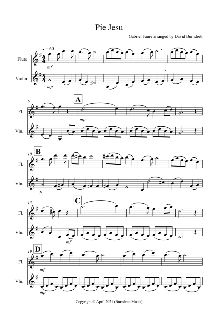 Pie Jesu for Flute and Violin Duet Pie Jesu for Flute and Violin Duet Flute scores gallery preview page 1