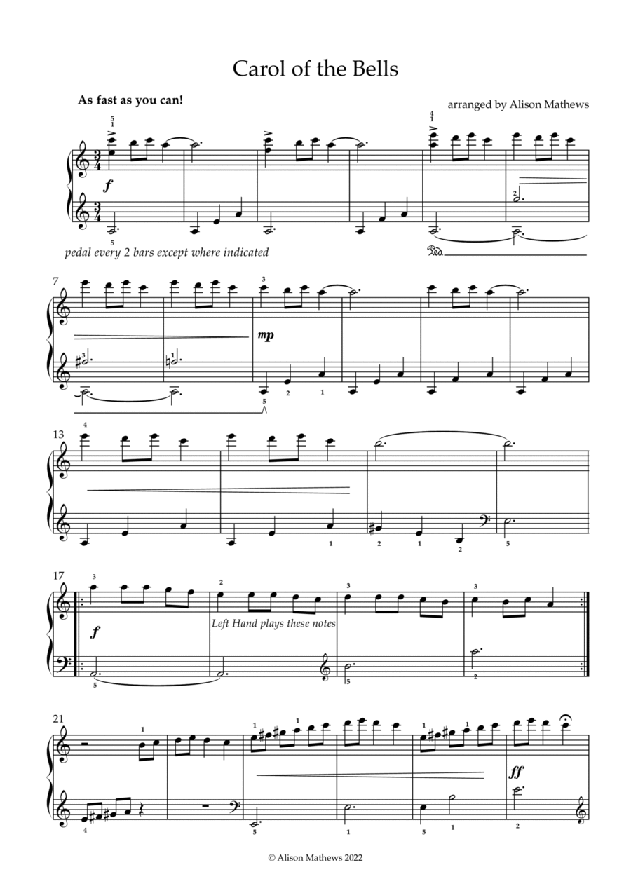 Carol of the Bells - Piano Solo Piano Solo scores gallery preview page 1
