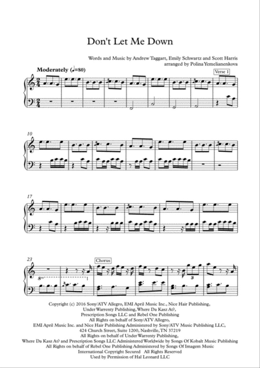Don't Let Me Down Easy Piano scores gallery preview page 1