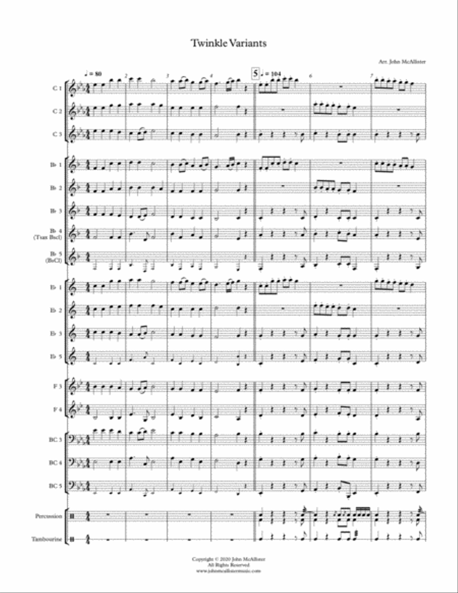 Twinkle Variants - Adaptable Quintet for Winds Concert Band scores gallery preview page 1
