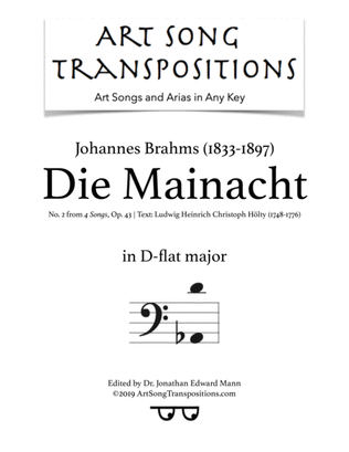 BRAHMS: Die Mainacht, Op. 43 no. 2 (transposed to D-flat major, bass clef)