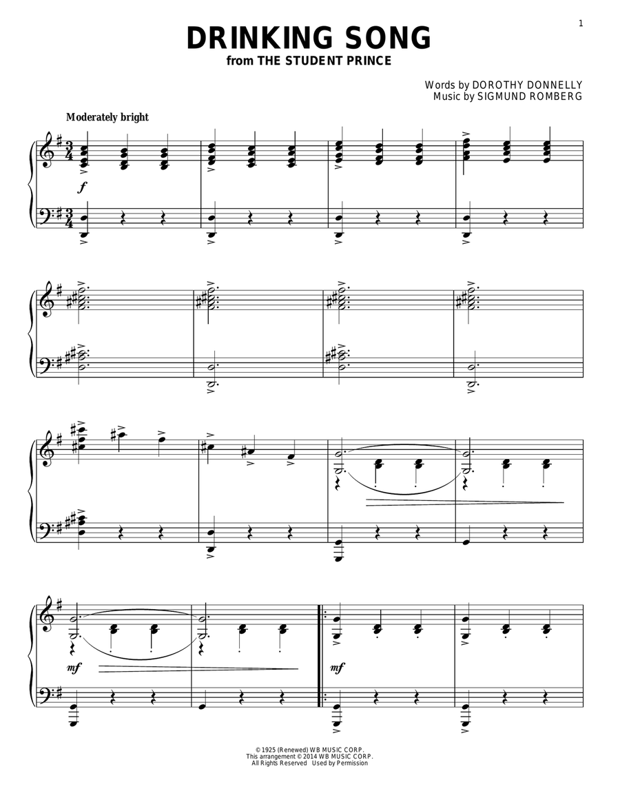 Drinking Song Piano Solo scores gallery preview page 1