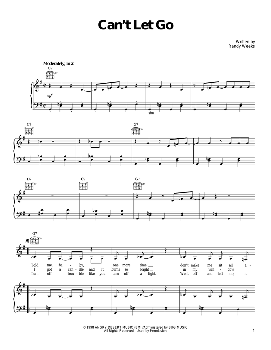 Can't Let Go Piano, Vocal, Guitar scores gallery preview page 1