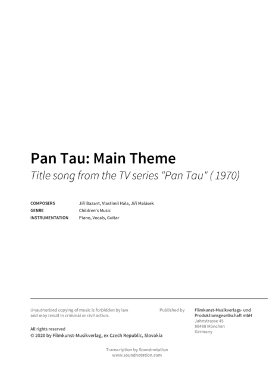 Pan Tau: Main Theme Pan Tau: Main Theme Piano, Vocal, Guitar scores gallery preview page 2