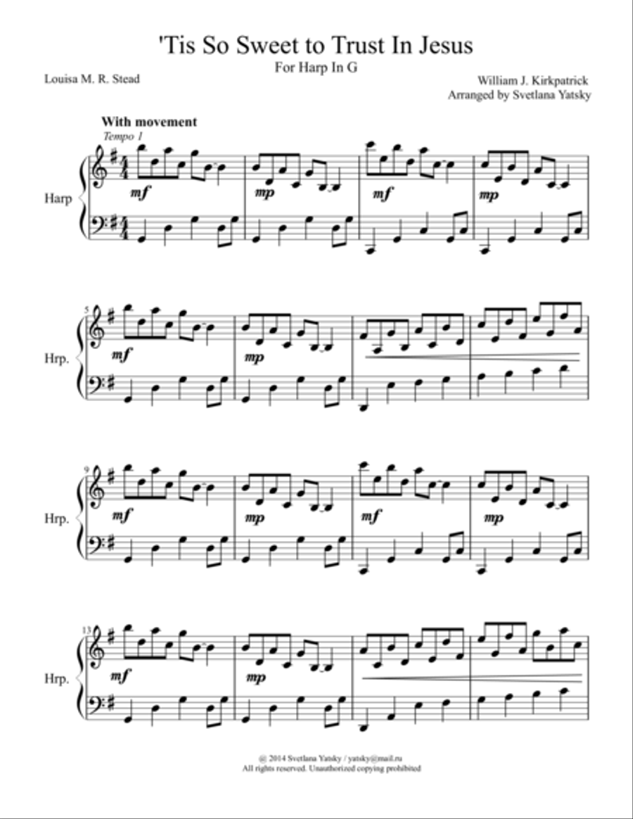 'Tis So Sweet to Trust In Jesus Harp scores gallery preview page 1