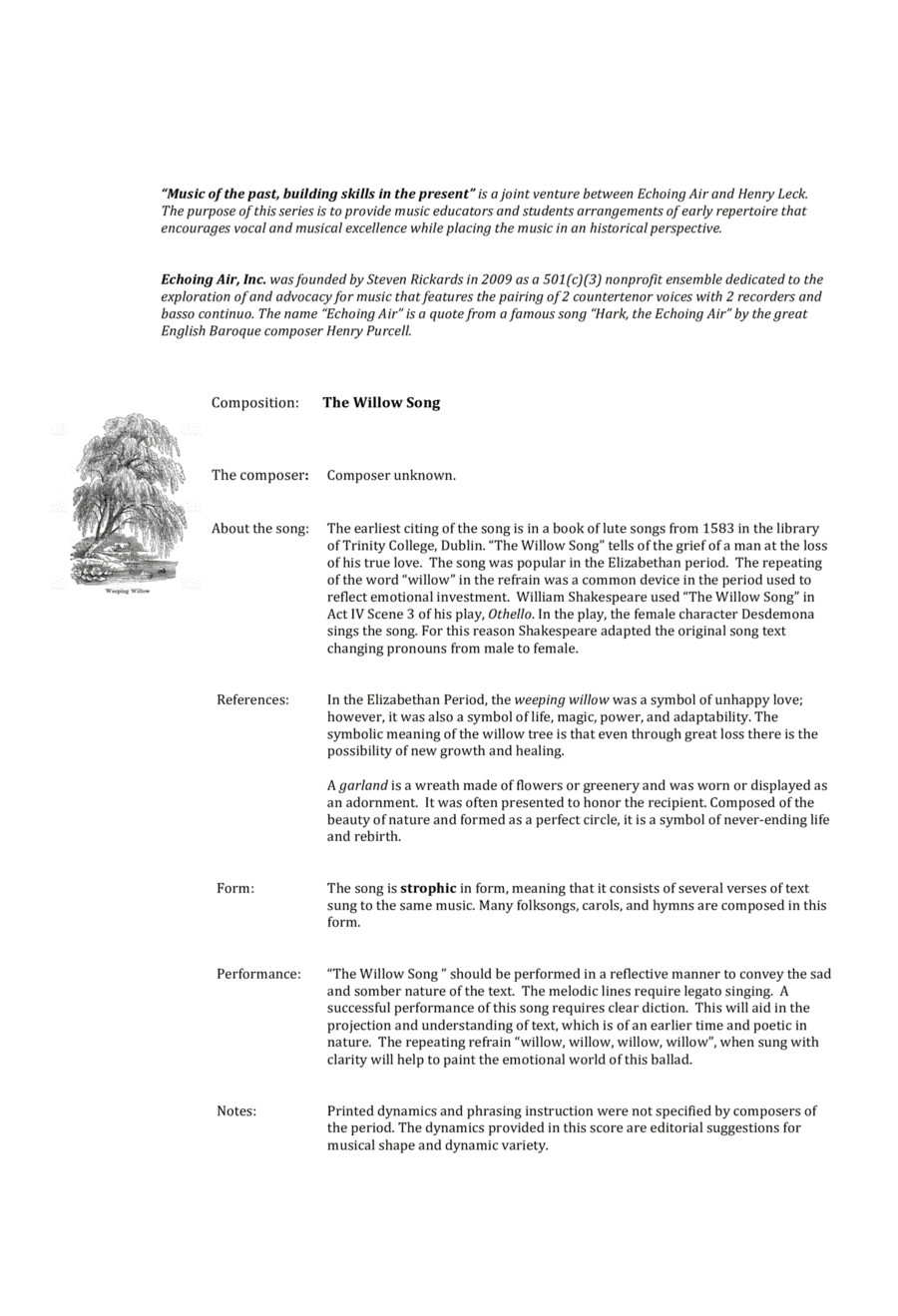 The Willow Song SSA scores gallery preview page 1