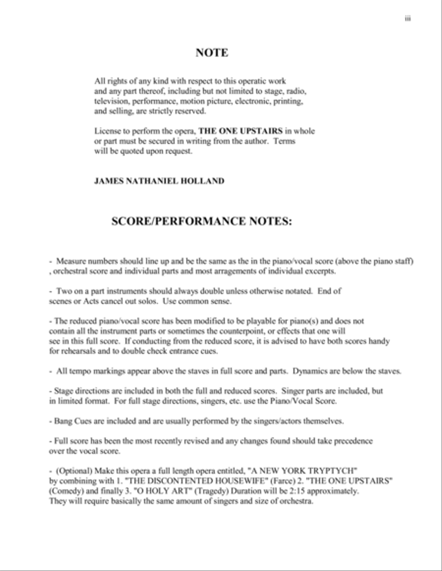 The One Upstairs, A Comic Opera in One Act, Full Orchestral and Individual Parts Full Orchestra scores gallery preview page 3