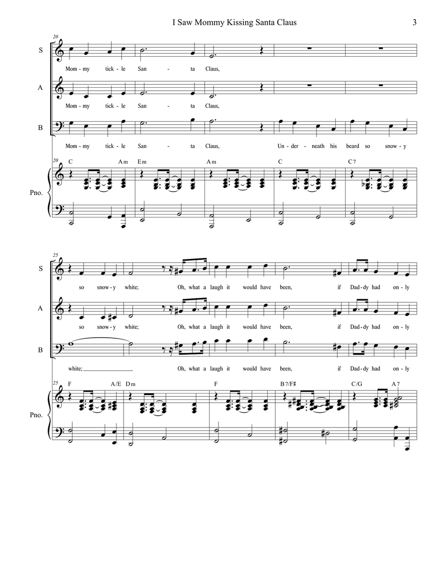 I Saw Mommy Kissing Santa Claus Piano, Vocal scores gallery preview page 3