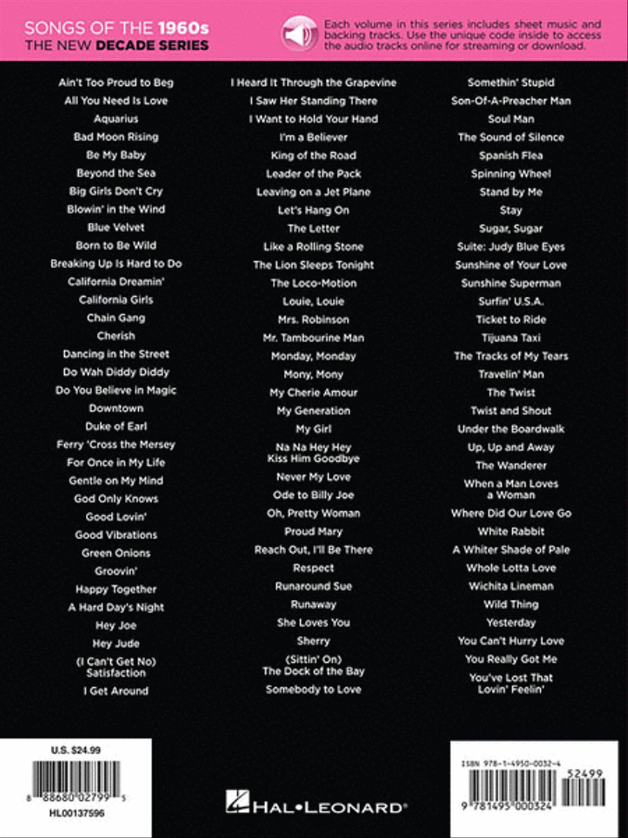 Songs of the 1960s Piano, Vocal, Guitar scores gallery preview page 2