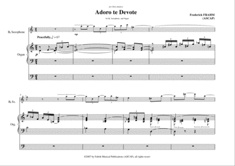 Frederick Frahm: Adoro Te Devote for Bb soprano or tenor saxophone and organ Small Ensemble scores gallery preview page 2