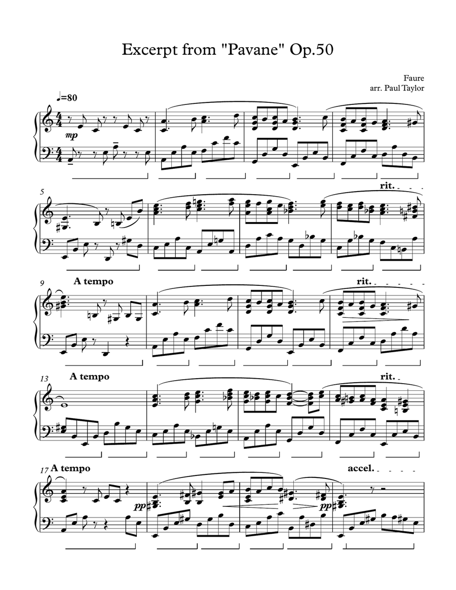 Excerpt from Pavane op. 50 (piano solo) Piano Solo scores gallery preview page 1