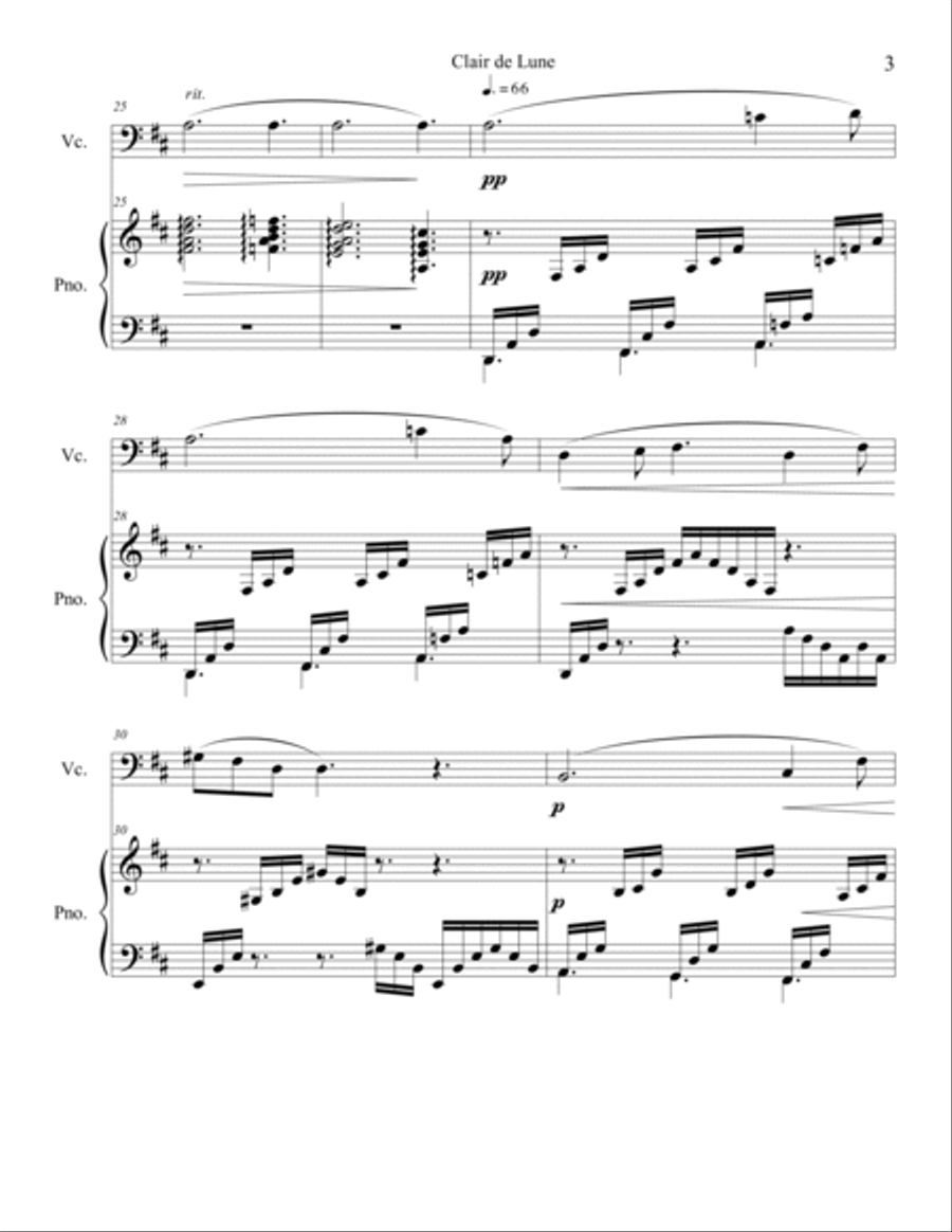 Clair de Lune (Cello Solo) with piano accompaniment Piano scores gallery preview page 3